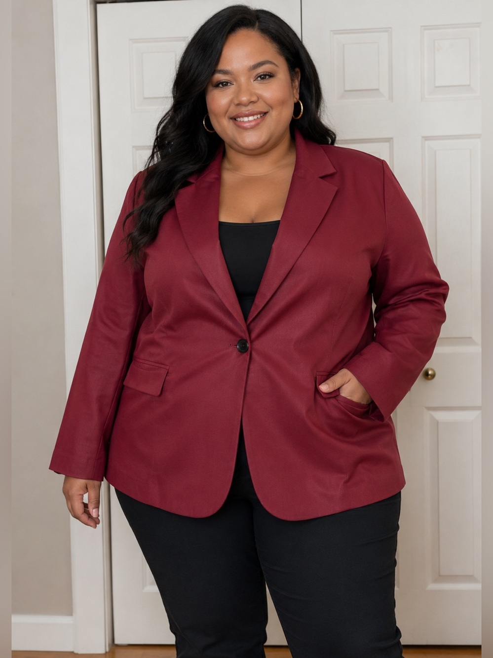 Women’s Burgundy Blazer Jacket Plus Size 3XL Single Button Lined Career